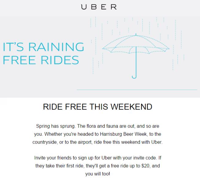 Ejemplo de Email Marketing de Uber