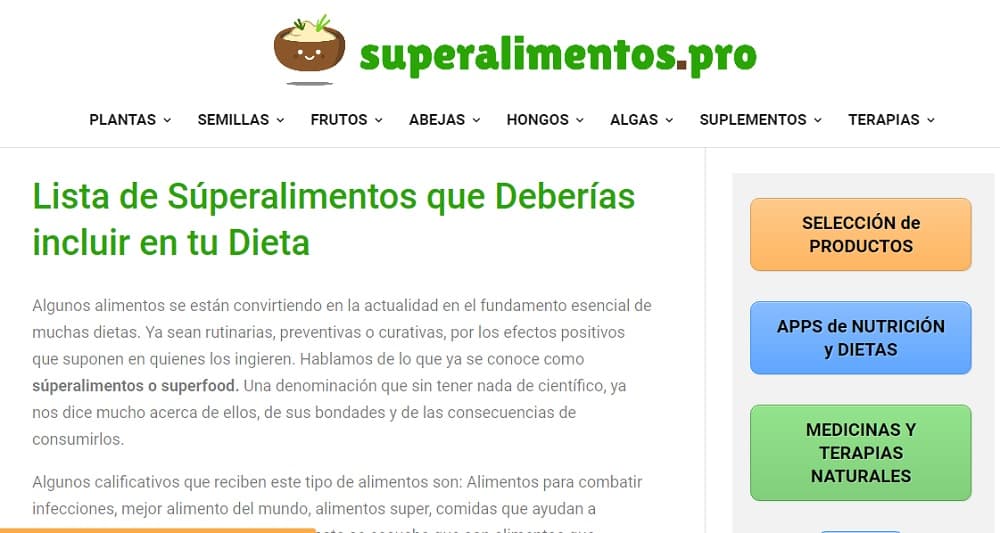 Ejemplo web afiliación superalimentos Pro